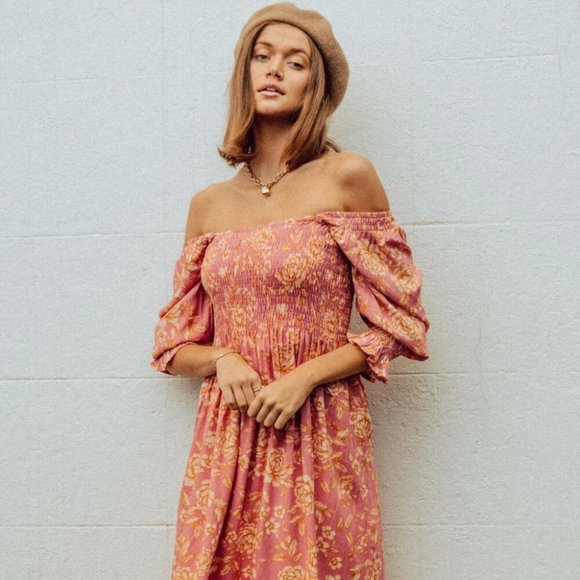 PAPER HEART Caitlyn Pink Floral Long Sleeve Midi Dress NWT - Picture 5 of 16